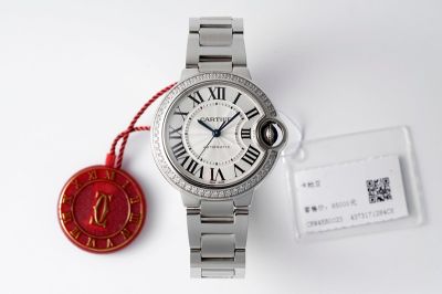 AF Factory Ballon Bleu de Cartier 33MM Stainless Steel Bracelet Diamond Bezel Women Watch